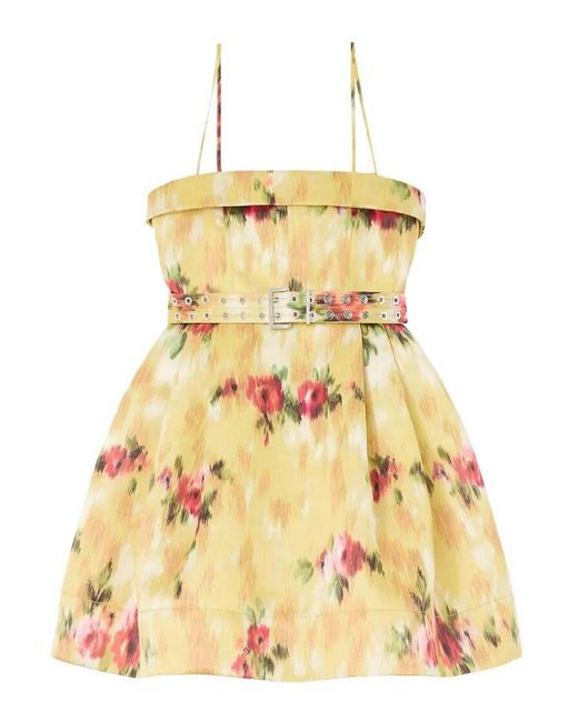 Ganni Metallic Printed Duchesse Satin Bubble Mini Dress