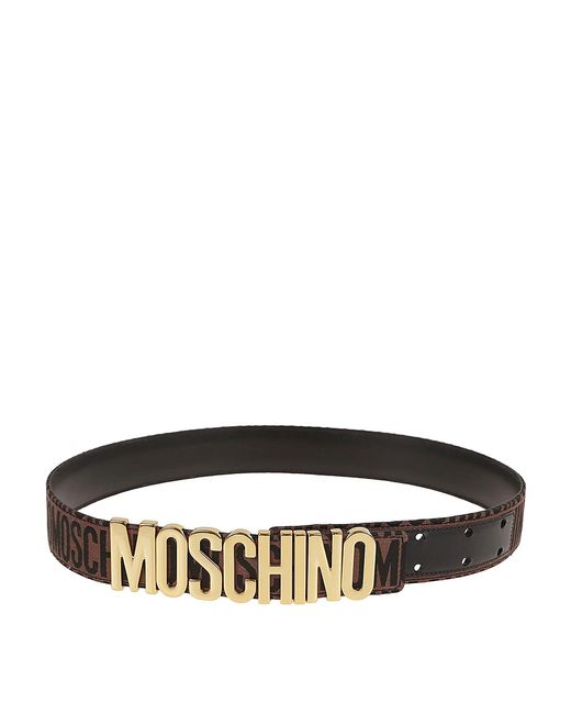Moschino Brown Plaque Logo Belt