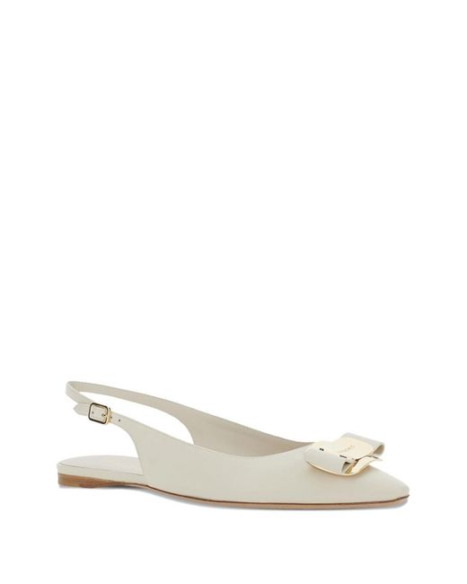 Ferragamo White Leather Slingback Pumps