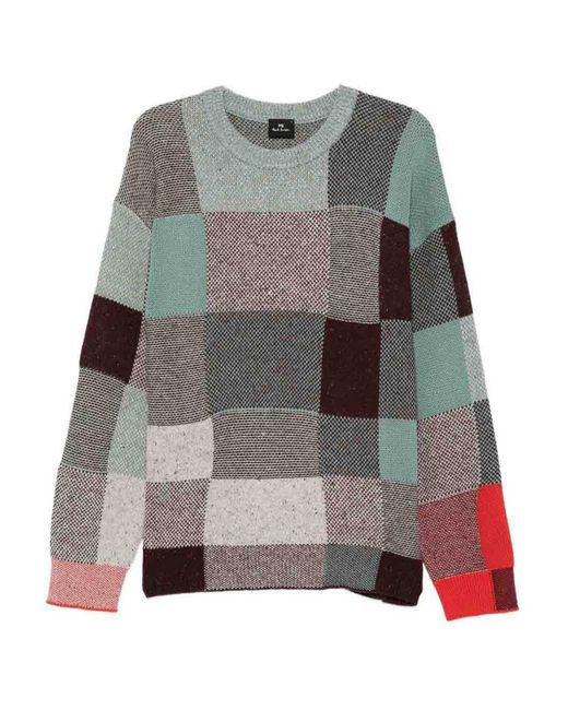 Paul Smith Gray Patchwork Design Sweater With Round Neckline for men