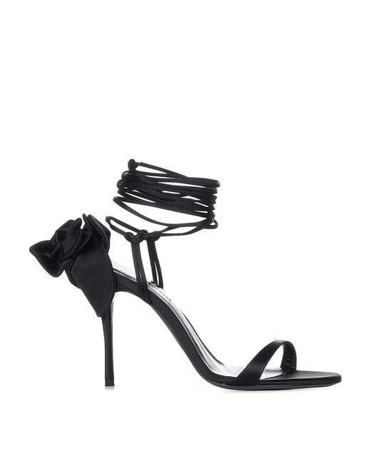 Magda Butrym Black Satin Sandals With 3D Flowers
