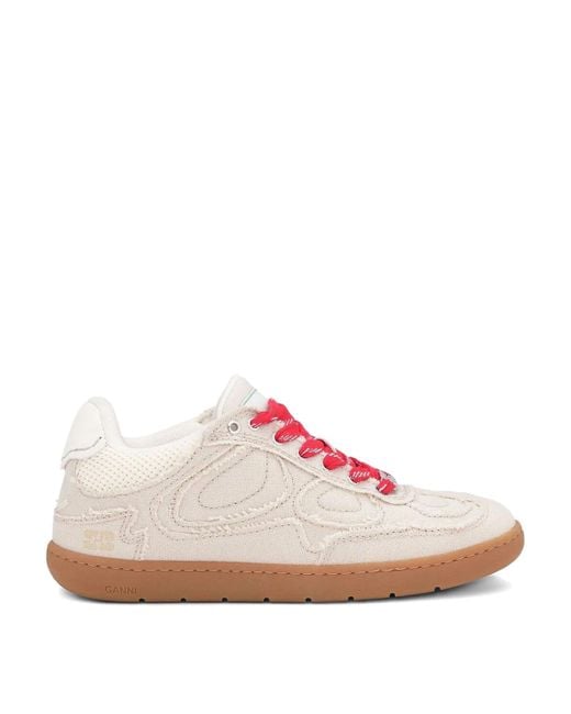 Ganni Pink Canvas Sneakers With Raw-Cut Edges