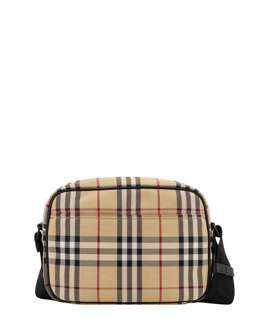 Burberry Black Nylon Shoulder Bag With Check Motif for men