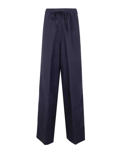 Aviu Blue Embroidered Viscose Linen Trousers