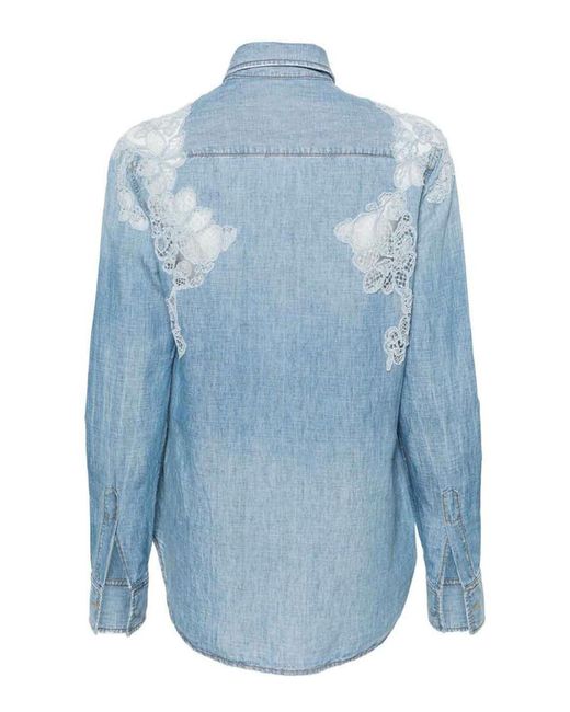 Ermanno Scervino Blue Lace Detail Shirt