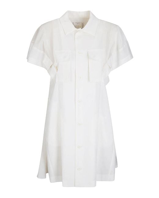 Sacai White Wool Suiting Dress