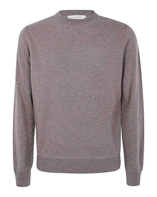 FILIPPO DE LAURENTIIS Gray Cashmere Wool Round Neck Sweatshirt for men