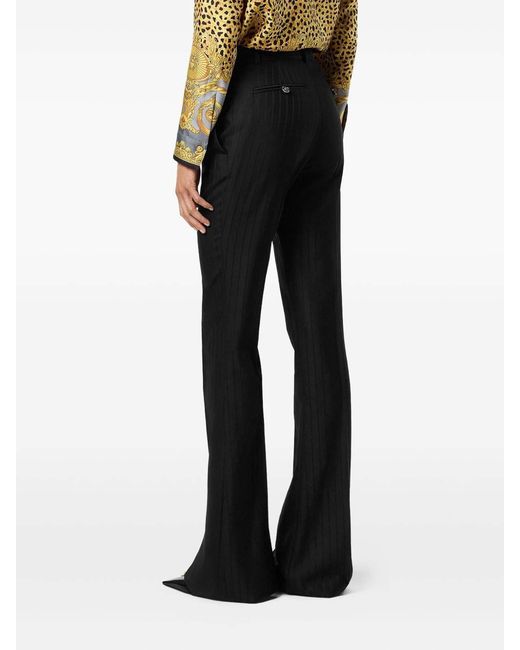 Versace Black Informal Pant Responsible Wool Tonal Pinstripes