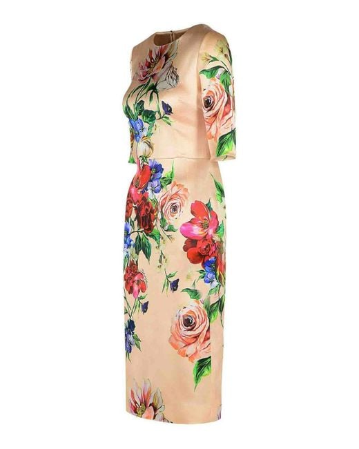 Dolce & Gabbana Pink Midi Dress With Floral Print