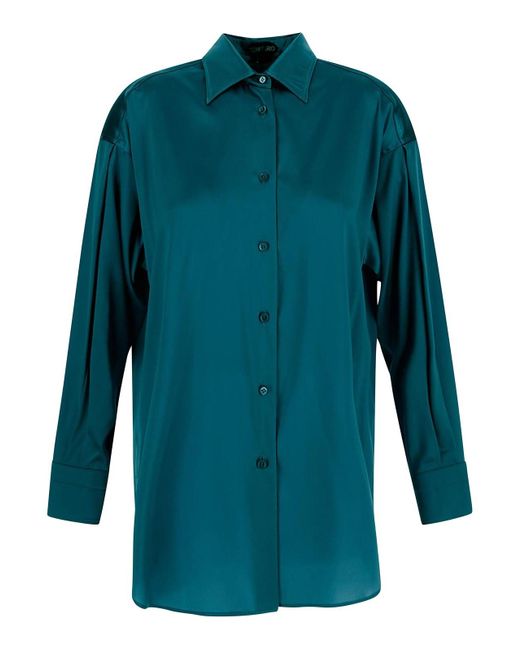 Tom Ford Blue Shirt In Agata With Long Sleeves