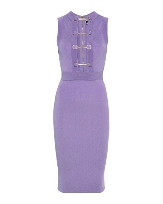 Elisabetta Franchi Purple Shiny Viscose Sheath Dress