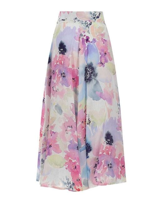 120% Lino White Long Linen Skirt