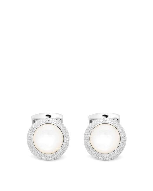 Tateossian White Cufflinks Round Palladium for men