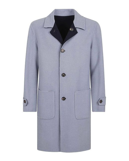 Eleventy Blue Buttoned Patch-Pocket Coat for men