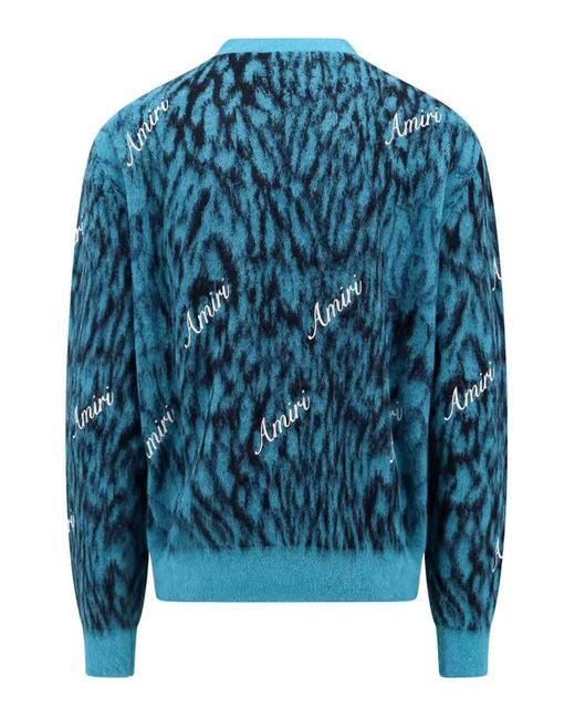 Amiri Blue Mohair Blend Cardigan With Embroidered Logo for men