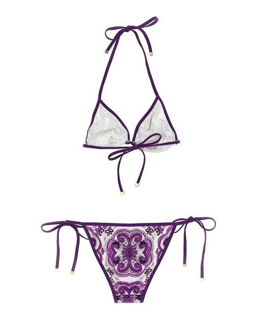 Dolce & Gabbana Purple 'Maiolica' Print Bikini
