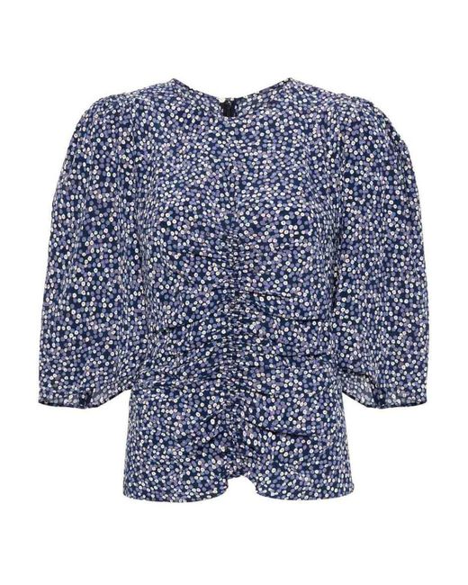 Isabel Marant Blue Ruched-detailing Short-sleeved Blouse