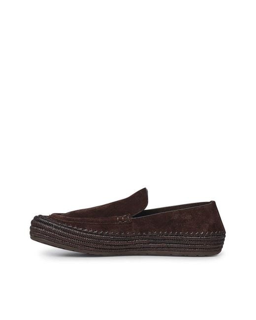 Loewe Brown Rio Suede And Raffia Loafers for men