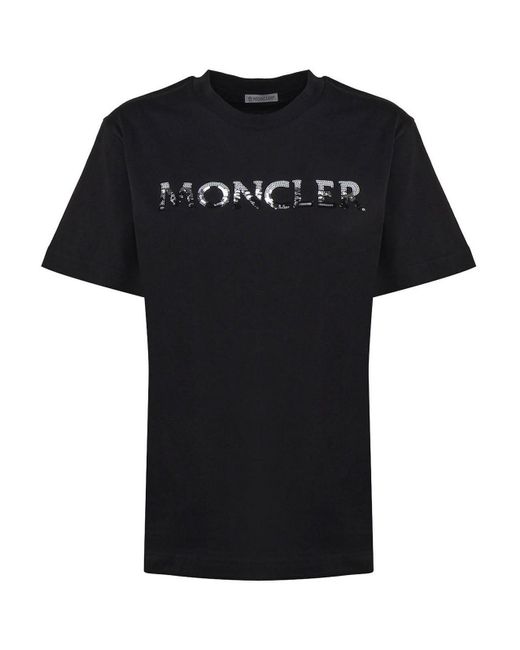 Moncler Black T-Shirt With Sequin Logo