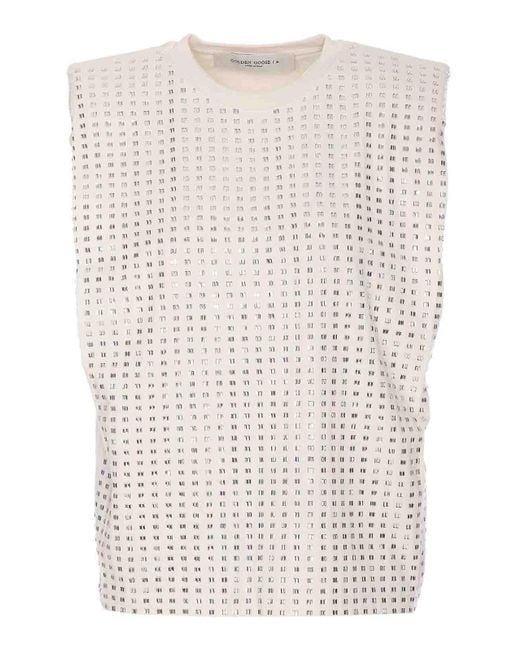 Golden Goose Deluxe Brand Natural Padded Shoulders Crystal T-Shirt