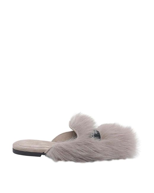 Dolce & Gabbana Gray Shearling And Suede Slippers