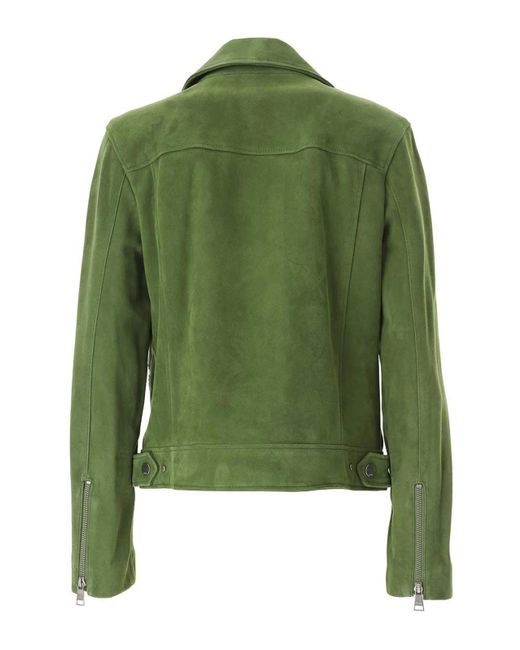 Karl Lagerfeld Green Suede Leather Biker Jacket