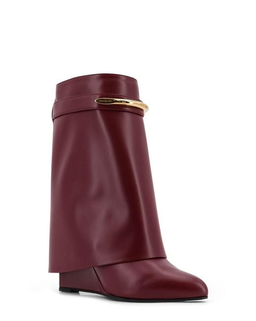 Givenchy Red Leather Wedge Knee-High Boots