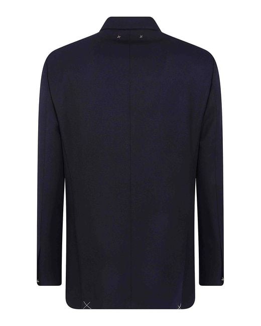 Golden Goose Deluxe Brand Blue Double Breasted Blazer Compact Gabardine Wool for men