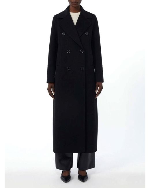 Max Mara Black Custodi Long Wool Coat With Martingale