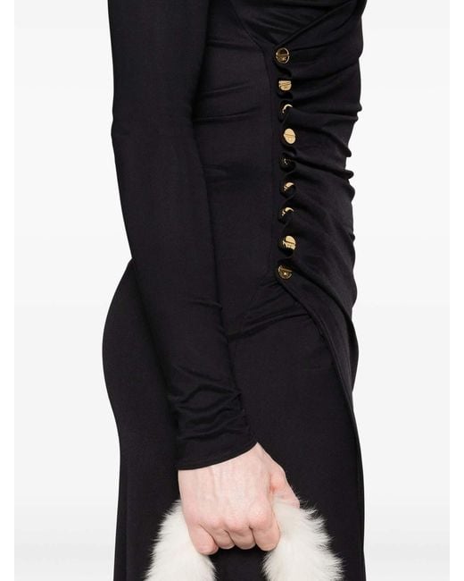 Elisabetta Franchi Black Side-Button Draped Dress