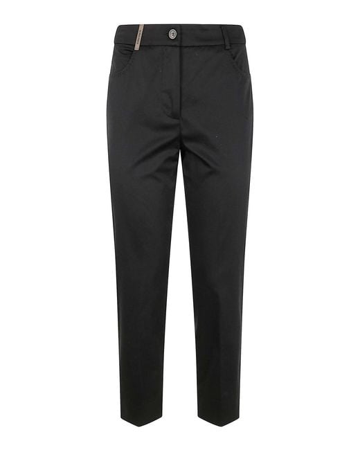 Peserico Black Light Cotton Satin Stretch Trousers
