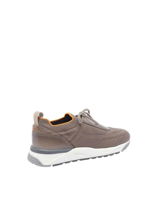 Santoni Brown Knitted Lace-Up Sneakers for men