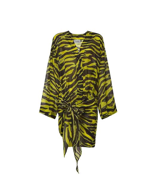 The Attico Green Mini Cotton Dress With Zebra Print
