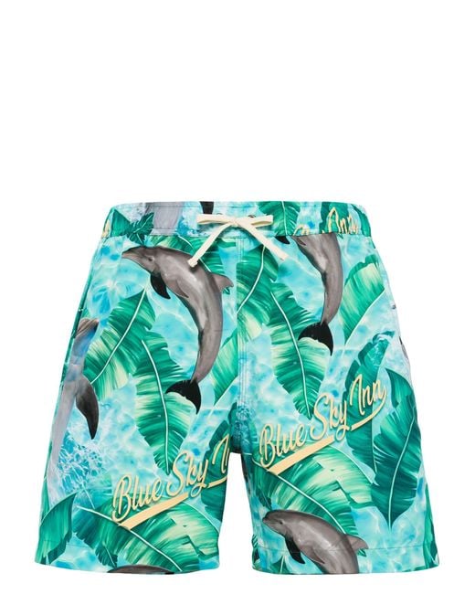 BLUE SKY INN Green Dolphin-Print Drawstring Swim Shorts for men