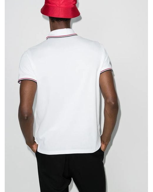 Moncler White Piquet Polo Shirt for men