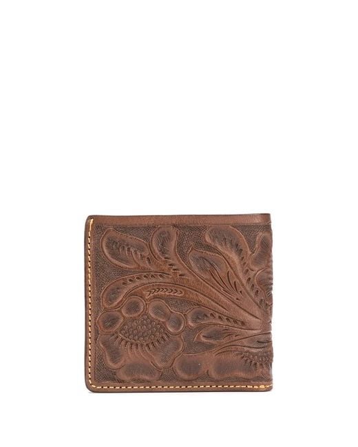 RRL Brown Embossed Floral Wallet for men
