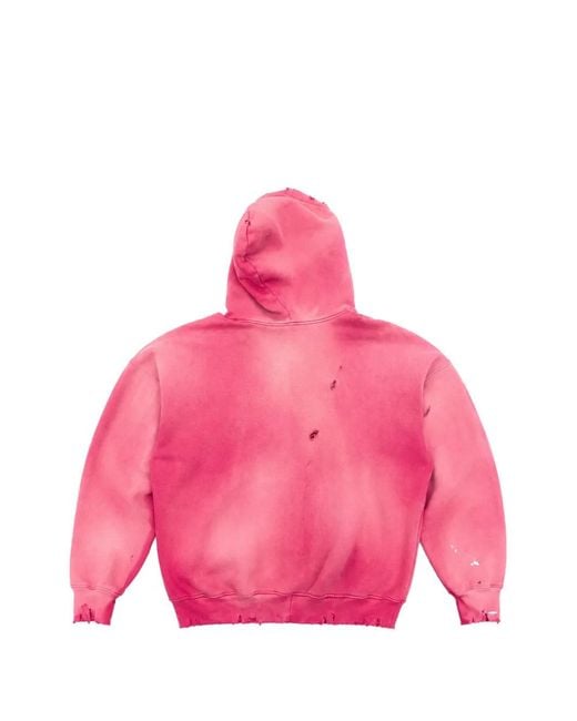 MOOJI MOOJI Pink Distressed Paint-Splatter Hoodie for men