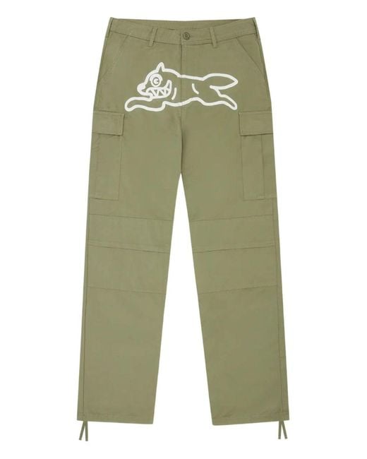 ICECREAM Green Graphic-Print Cargo Trousers for men