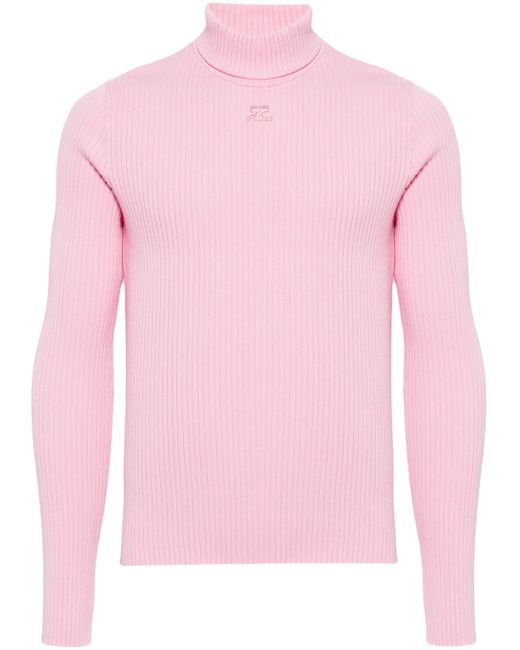Courreges Pink Logo-Appliqué Ribbed-Knit Jumper for men
