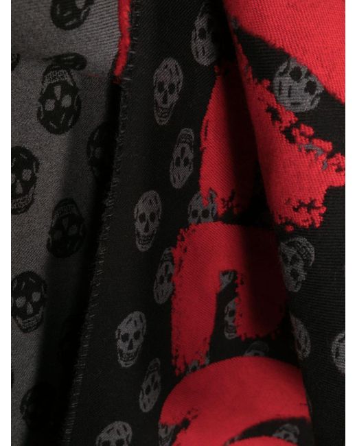Alexander McQueen Black Skull-Pattern Logo Scarf for men