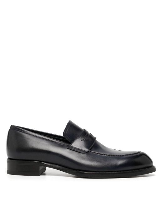 Brioni Black Appia Leather Penny Loafers for men