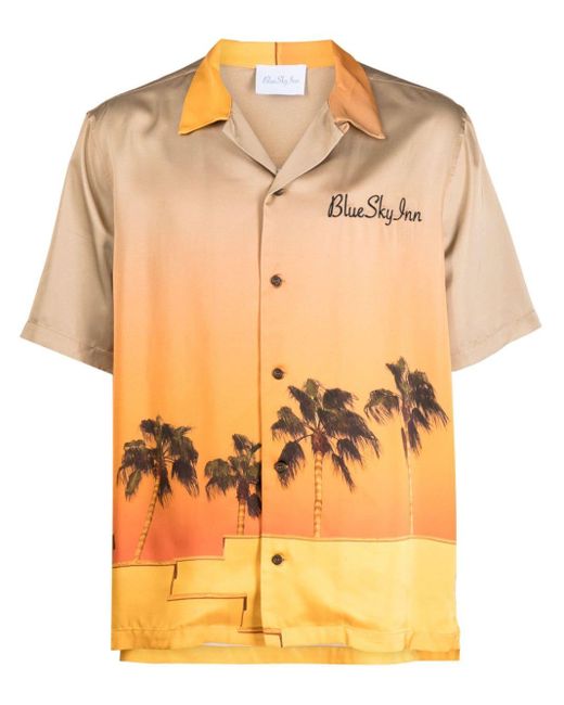 BLUE SKY INN Orange Graphic-print Short-sleeve Shirt for men