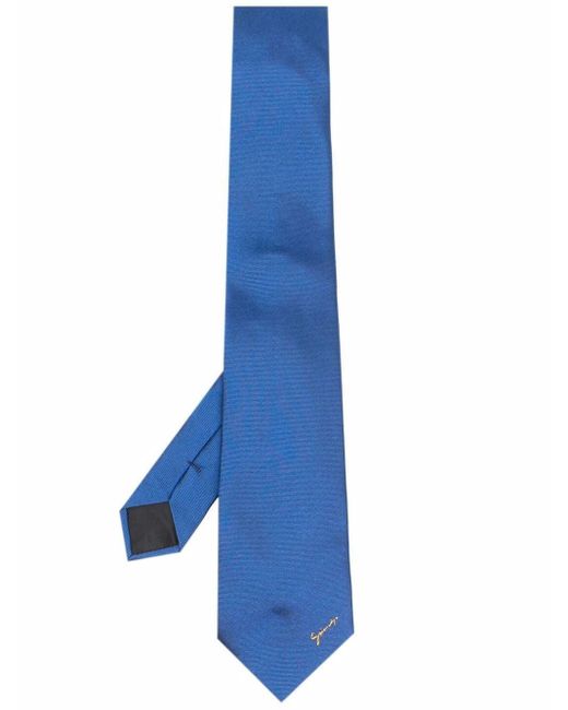 Givenchy Blue Logo Embroidered Silk Tie for men