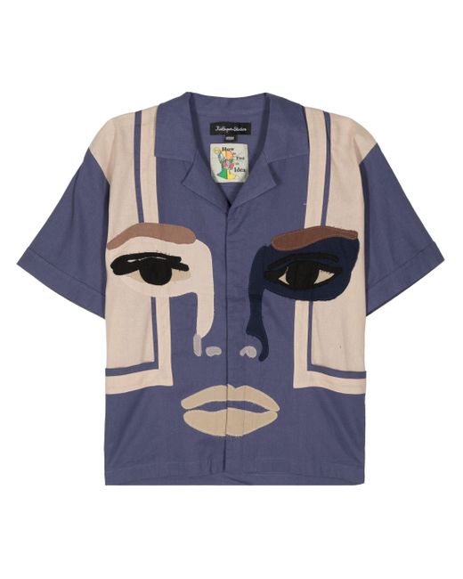 Kidsuper Blue Face-Appliqué Short-Sleeve Shirt for men