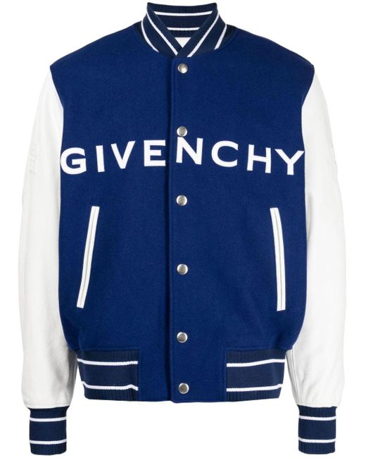 Givenchy Logo embroidered Two tone Bomber Jacket in Blue for Men Lyst