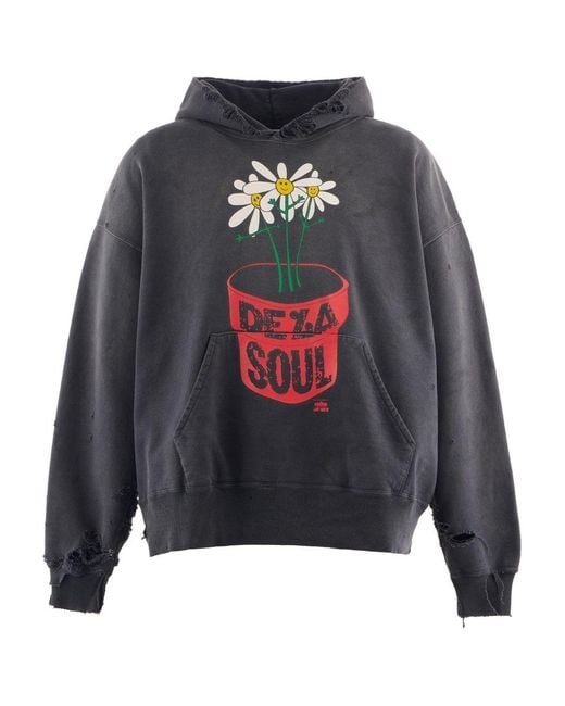 SAINT Mxxxxxx Gray X De La Soul Distressed Graphic Hoodie for men