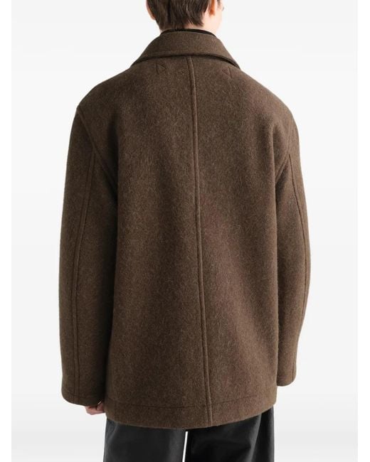 Lemaire Brown Double-Breasted Felted Coat for men