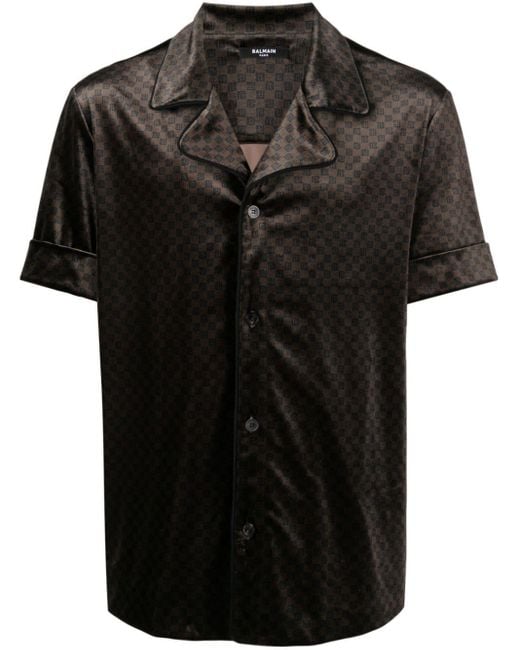 Balmain Black Monogram Short-sleeve Shirt for men
