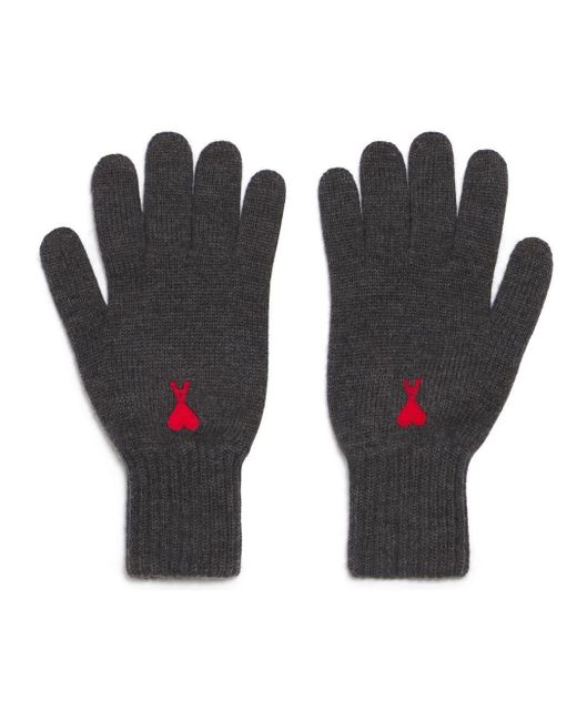 AMI Black Embroidered Logo Patch Gloves for men
