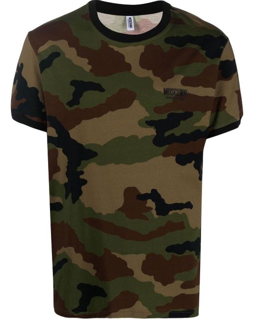 Moschino Green Logo-embossed Camouflage-print T-shirt for men